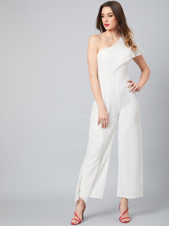 Athena Women White Solid Basic Jumpsuit