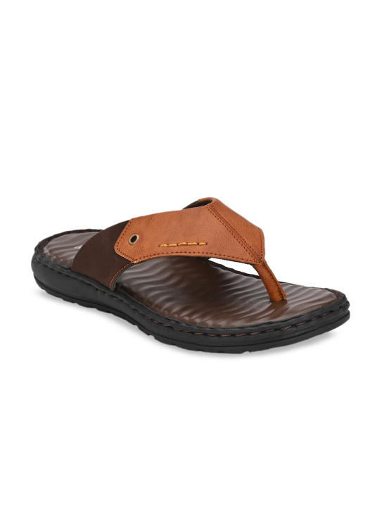 El Paso Men Tan Brown Solid Thong Flip-Flops