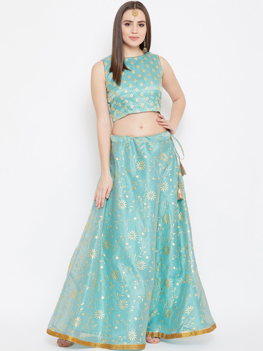 Women Turquoise Blue Ready to Wear Lehenga with Blouse