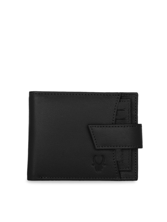 WildHorn Men Black Solid RFID Protected Genuine Leather Two Fold Wallet