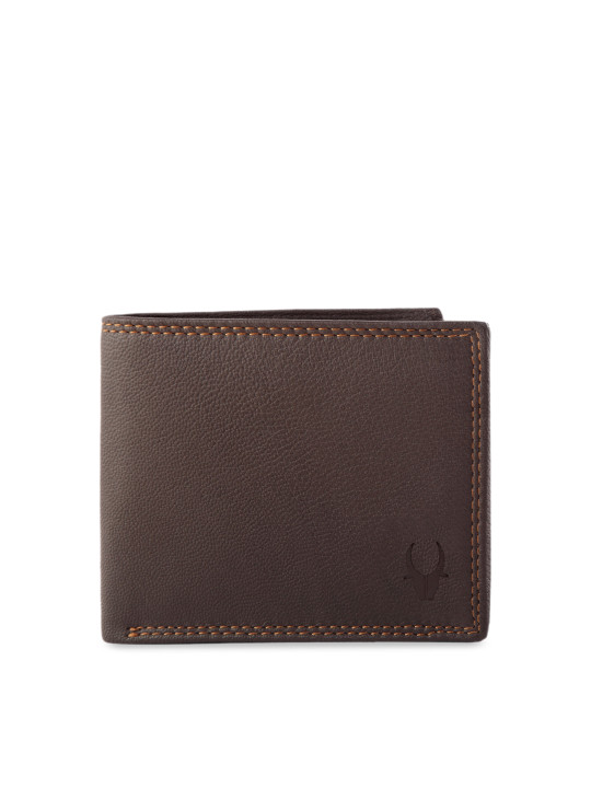 WildHorn Men Brown RFID Protected Genuine Leather Hand-Stitched Solid Two Fold Wallet