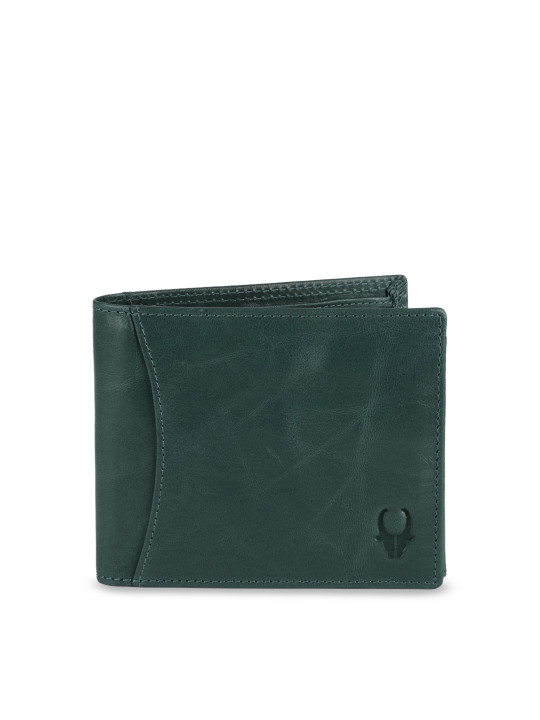 WildHorn Men Teal Blue Solid RFID Protected Leather Two Fold Wallet