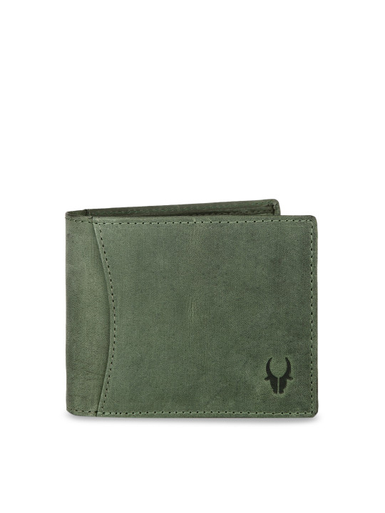 WildHorn Men Green Solid RFID Protected Leather Two Fold Wallet