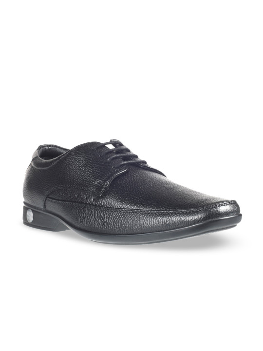 Khadims Men Black Solid Leather Formal Derbys