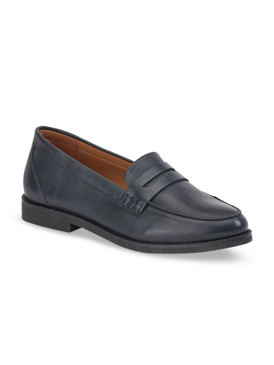 Saint G Women Navy Blue Solid Leather Formal Penny Loafers