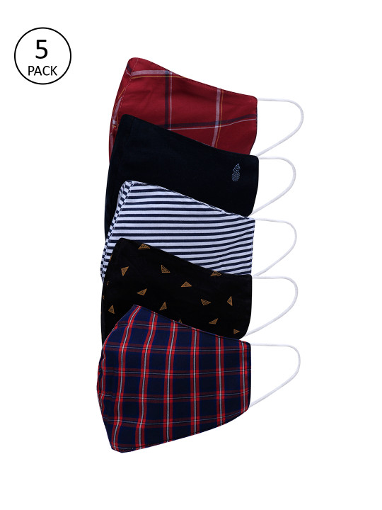 Be Indi Unisex 5 Pcs Assorted 3-Ply Anti-Pollution Reusable Cloth Masks