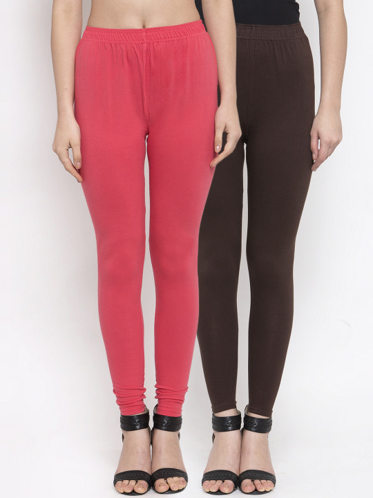 Women Pack Of 2 Solid Churidar-Length Leggings