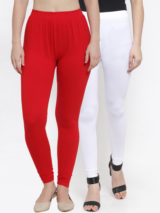 Women Pack Of 2 Solid Churidar-Length Leggings