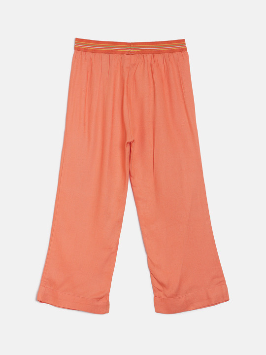 MINI KLUB Girls Orange Regular Fit Solid Parallel Trousers