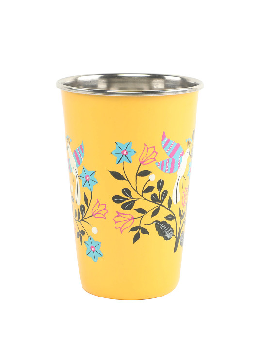 Chumbak Yellow & Black Floral Handpainted Steel Glasses