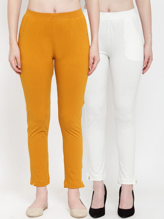 Women Pack Of 2 Solid Straight-Fit Ankle-Length Leggings
