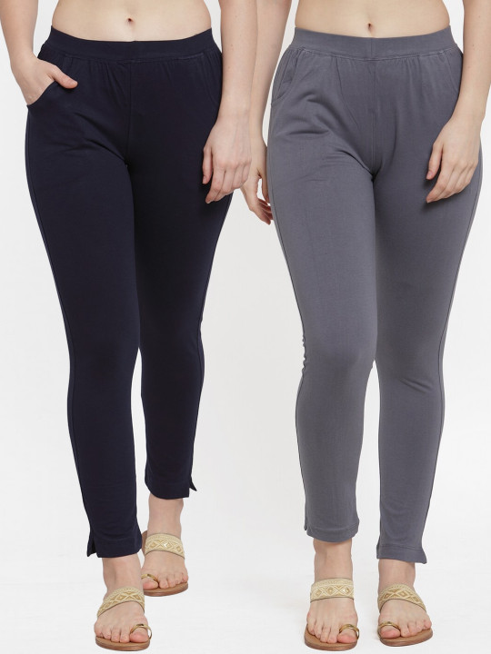 Women Pack Of 2 Solid Straight-Fit Ankle-Length Leggings