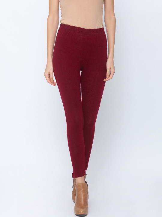 Women Maroon Solid Ankle-Length Leggings