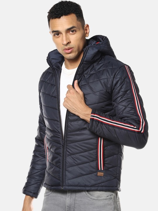 Campus Sutra Men Navy Blue Solid Windcheater Padded Jacket at Best
