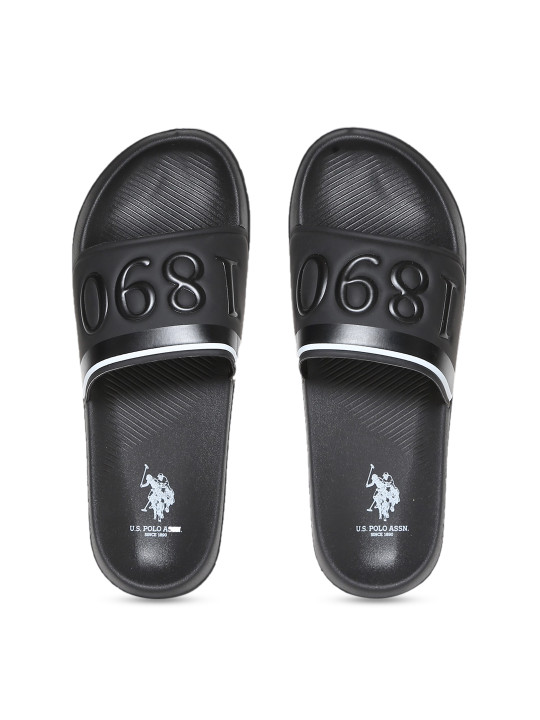 U.S. Polo Assn. Men Black Printed RAFFER 2.0 Sliders