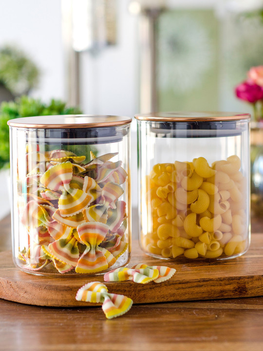 GOODHOMES Set Of 2 Transparent Basic Round Medium Jars With Lid