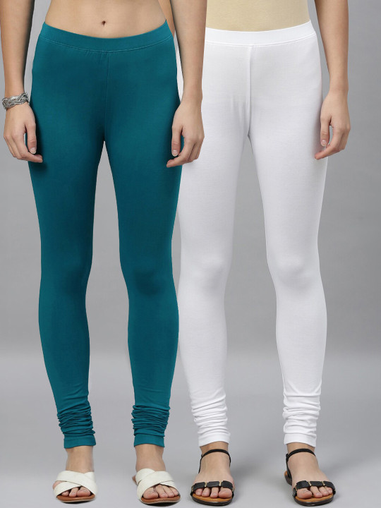 Women Pack Of 2 Solid Churidar-Length Leggings
