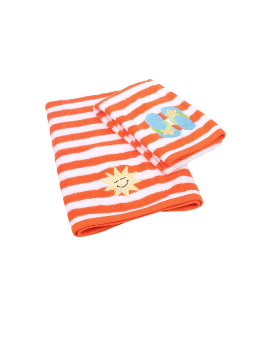 My Milestones Kids Set Of 2 Orange & White Striped 380 GSM Bath Towels