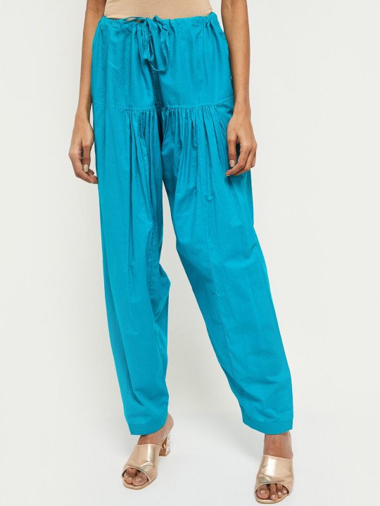 Women Blue Solid Cotton Salwar
