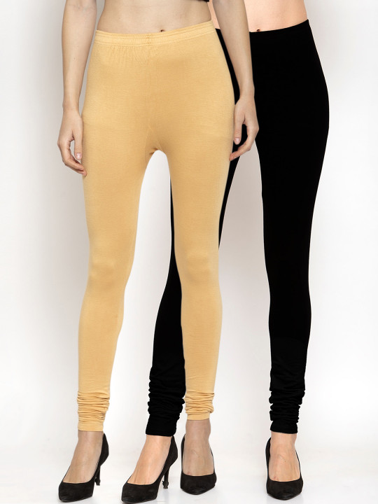 Women Pack Of 2 Solid Churidar-Length Leggings