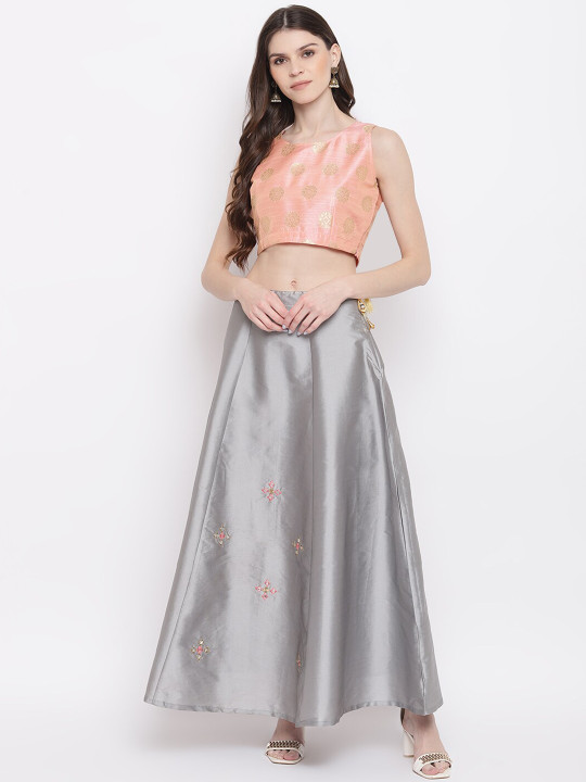 Pink & Grey Ready to Wear Lehenga with Blouse