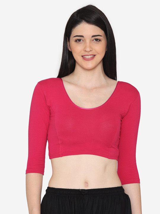 Vami Women Pink Solid Readymade Saree Blouse
