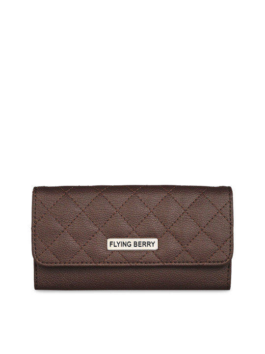 Brown Textured Quilted Envelope Clutch