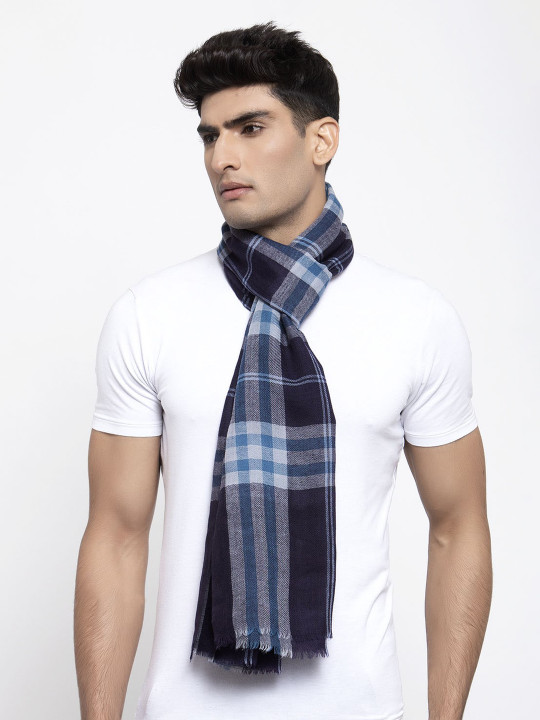 Calvadoss Men Navy Blue & White Checked Sustainable Muffler