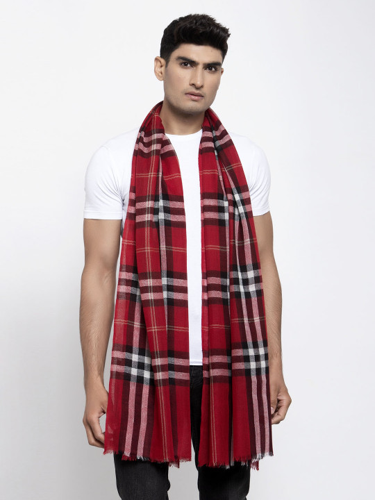 Calvadoss Men Red & White Checked Sustainable Muffler