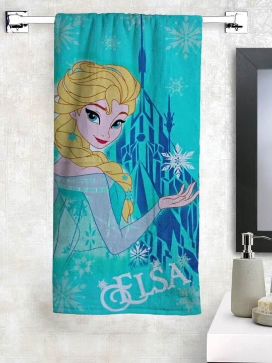 Disney Athom Trendz Unisex Kids Turquoise Blue & Yellow Frozen Printed 350 GSM Bath Towel