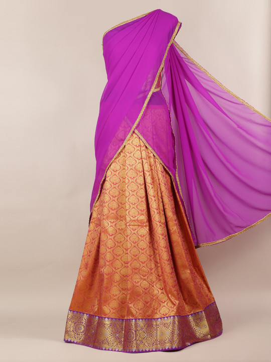Purple & Pink Poly Chiffon Woven Design Half Saree