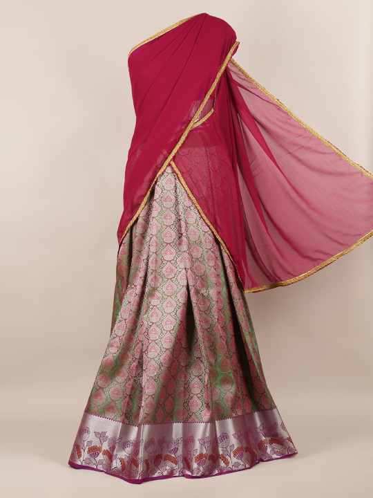 Maroon Solid Poly Chiffon Half Saree