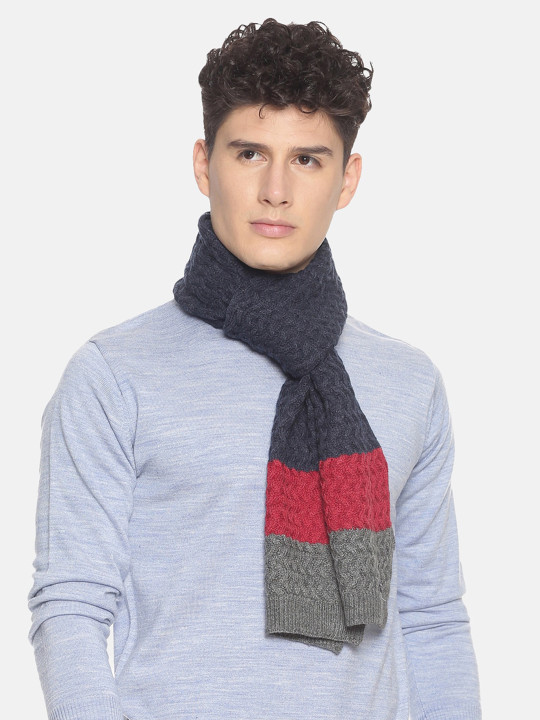 513 Men Grey & Red Colourblocked Knitted Muffler