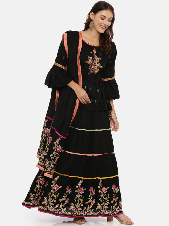 Black Ready to Wear Lehenga & Blouse with Dupatta