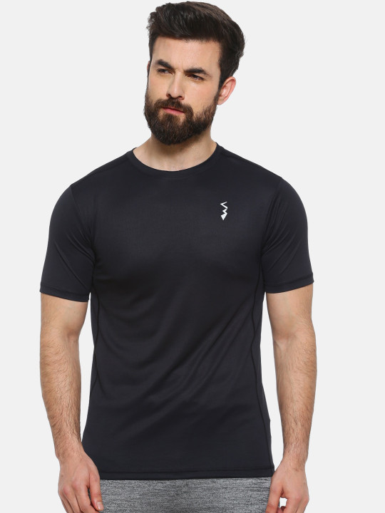 Campus Sutra Men Black Solid Round Neck T-shirt