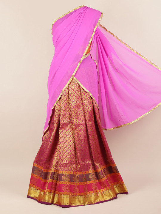 Lavender & Pink Poly Chiffon Woven Design Half Saree