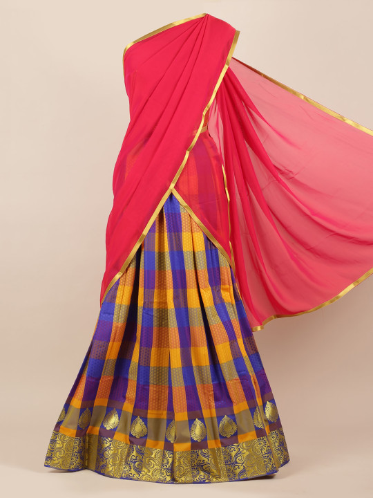 Multicoloured Checked Poly Chiffon Half Saree