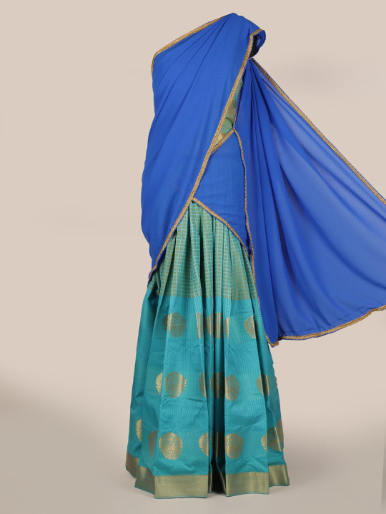 Blue Woven Design Poly Chiffon Half Saree