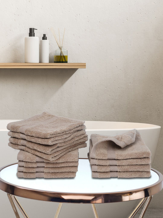 BIANCA Unisex Beige Pack Of 12 100% Cotton Face Towel