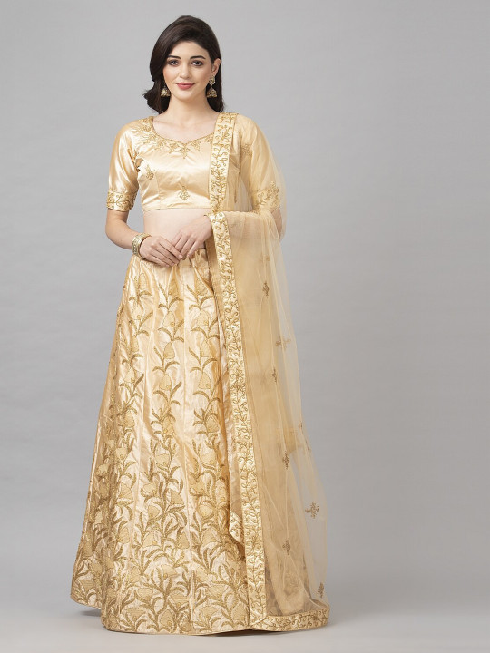 Yellow Semi-Stitched Lehenga & Blouse with Dupatta