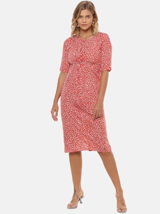 Campus Sutra Women Red Printed A-Line Dress