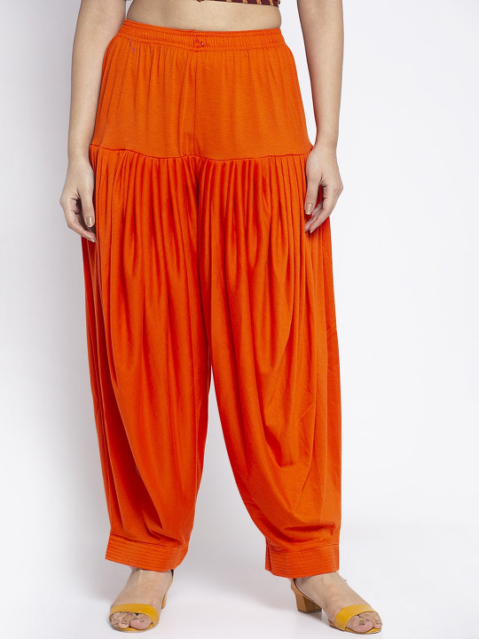 Women Orange Solid Loose-Fit Patiala