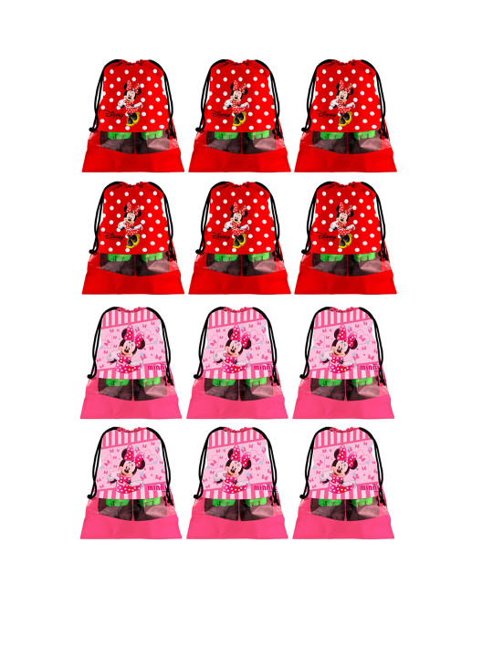 Kuber Industries Red & Pink Set Of 12 Disney Printed Dust-Proof Shoe Organisers