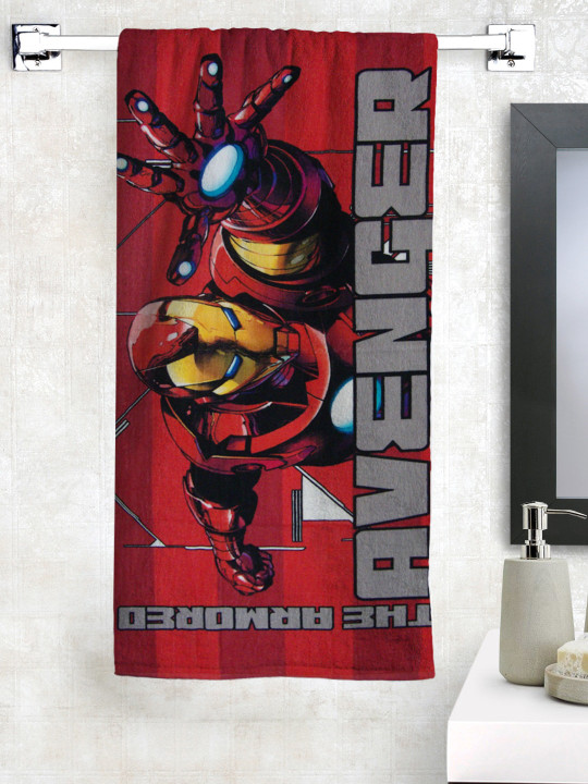 Marvel Kids Red & Yellow Avengers Printed 350 GSM Pure Cotton Bath Towel
