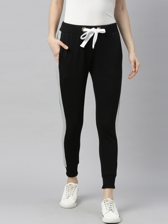 Bushirt Women Black & Grey Pure Cotton Solid Slim-Fit Joggers