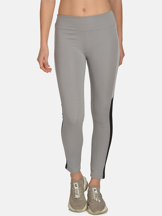 mod & shy Women Grey Solid Slim-Fit Training Tights