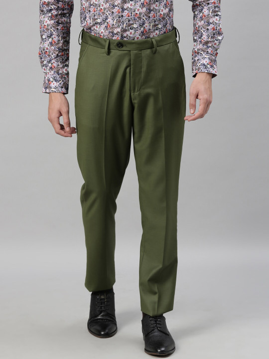 RARE RABBIT Men Olive Green Straight Fit Regular Trousers Regular Trousers