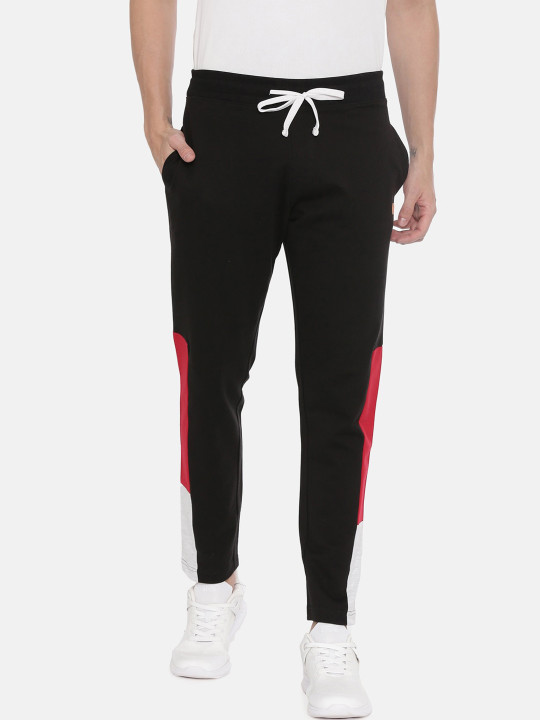 3PIN Men Black Solid Cotton Track Pants