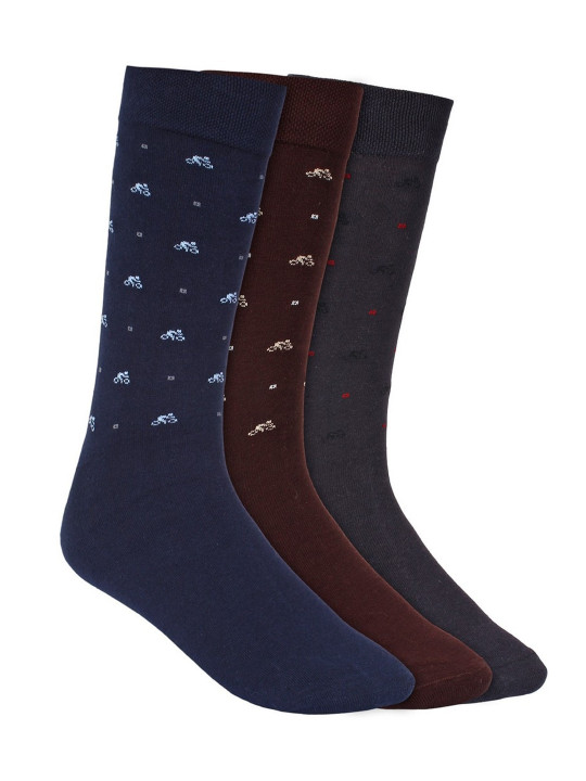 Creature Men Pack Of 3 Assorted Pure Combed Cotton Calf-Length Socks