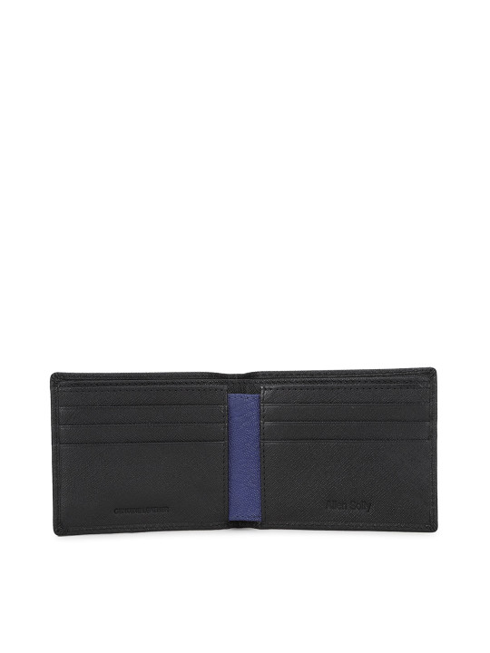 men black solid leather two fold wallet